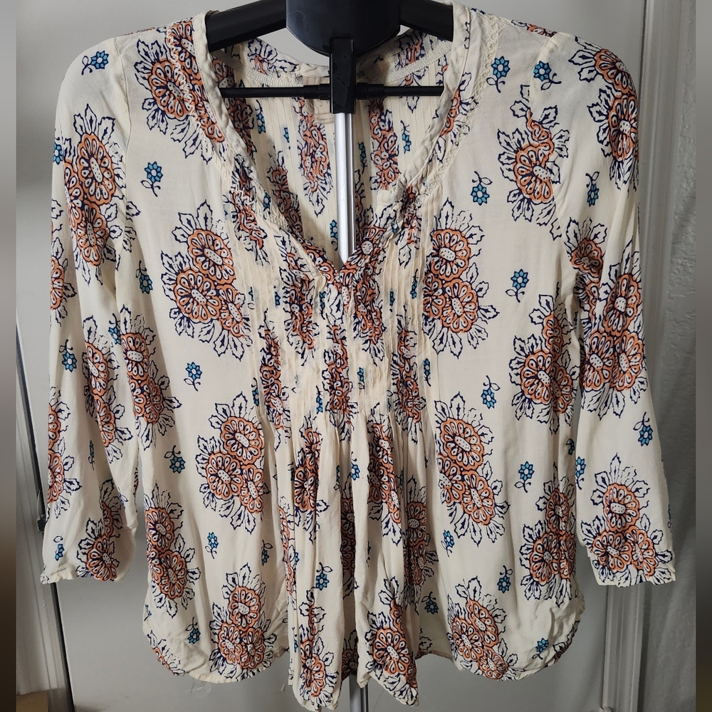 Floral Cream and Orange Blouse